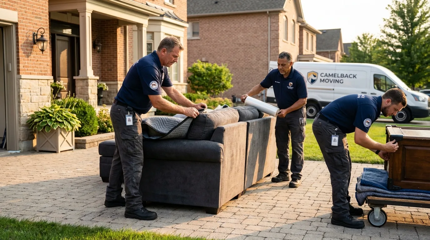 Large estate moving crew wrapping furniture in Oak Island, NC