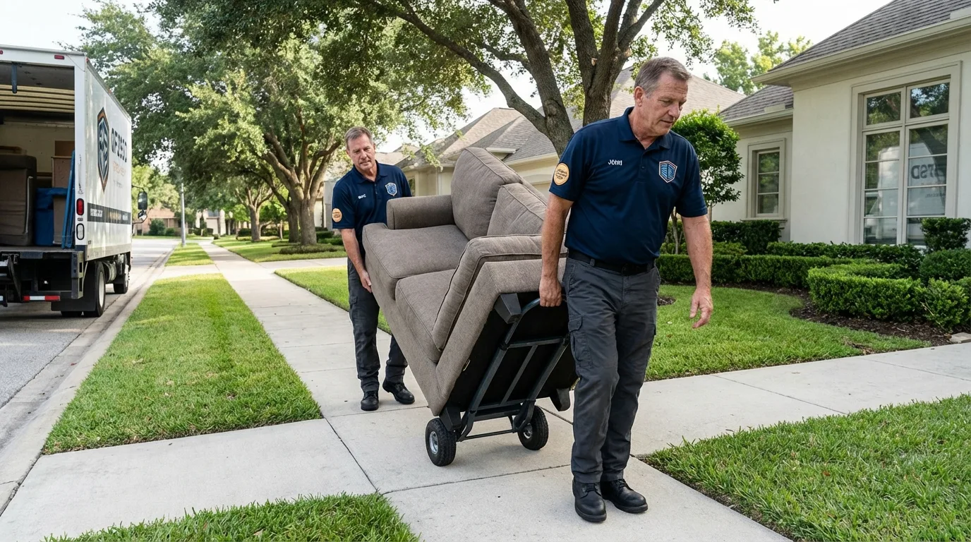 Local residential moving crew loading furniture in Oak Island, NC