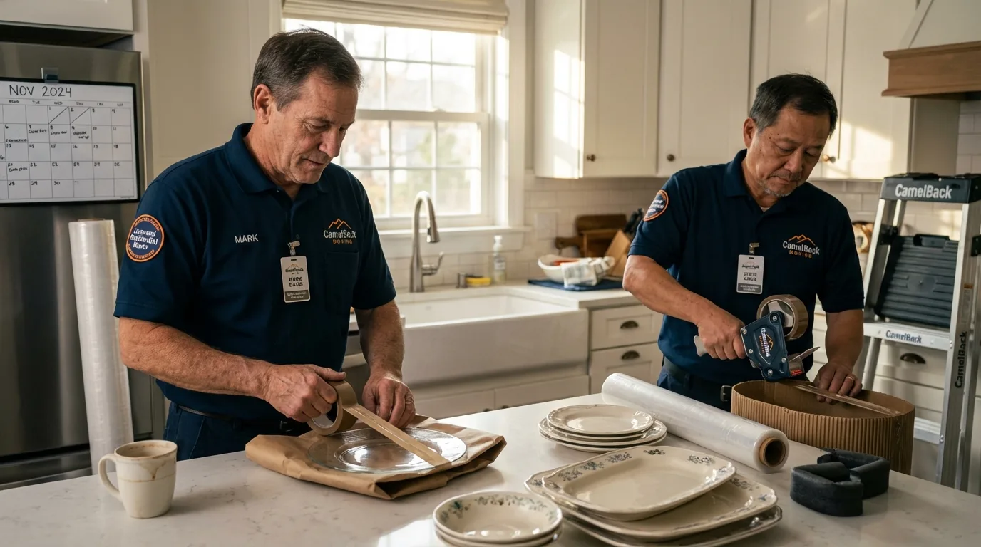 Professional crew packing kitchen dishware in Oak Island, NC